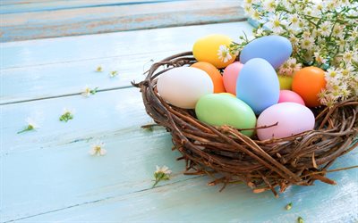 Easter eggs, spring decoration, Easter, decorated colored eggs, April