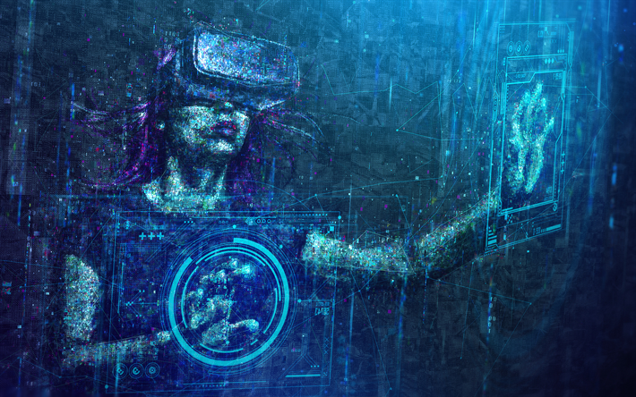 virtual reality, creative, digital art, girl in glasses