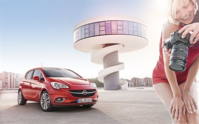 Opel Corsa, 2018, piccola monovolume, nuovo rosso Corsa, auto tedesche, esterno, servizio fotografico, Opel