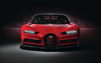 Bugatti Chiron, 4k, vista frontale, 2018 autovetture, supercar, rosso Chiron, hypercars, Bugatti