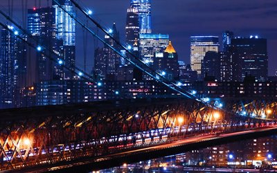وليامز, 4k, nightscapes, الجسر, نيويورك, الولايات المتحدة الأمريكية, أمريكا