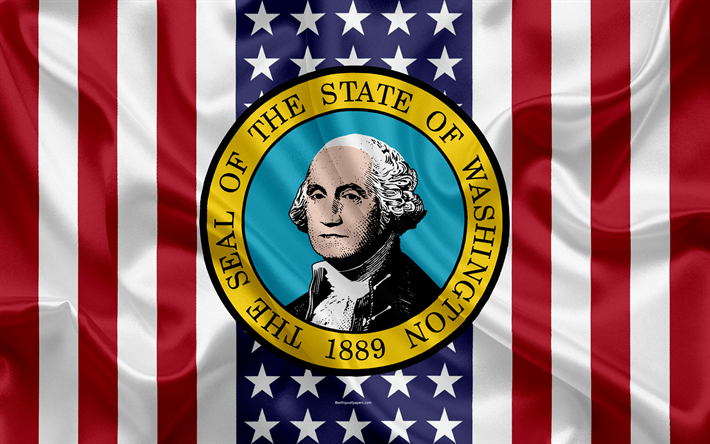 Washington, USA, 4k, Amerikanska staten, T&#228;tning av Washington, siden konsistens, emblem, medlemsstaterna t&#228;tning, Amerikanska flaggan