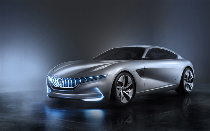 Pininfarina HK GT Concept, 2018, front view, front neon lights, sports coupe, cars of the future, hybrid car, Pininfarina