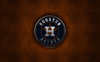Houston Astros, American baseball club, orange metal texture, metal logo, emblem, MLB, Houston, Texas, USA, Major League Baseball, creative art, baseball