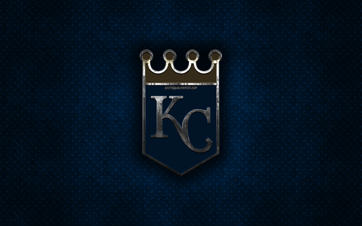 Kansas City Royals, American baseball club, blue metal texture, metal logo, emblem, MLB, Kansas City, Missouri, USA, Major League Baseball, creative art, baseball