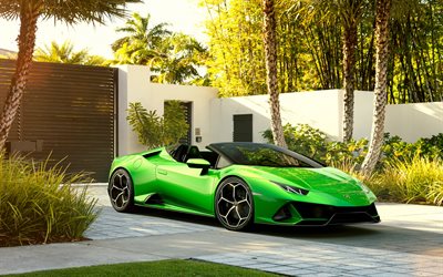 Lamborghini Huracan Evo Spyder, 2019, esterno, nuova supercar, roadster, nuovo verde Huracan, italiana, auto sportive, Lamborghini