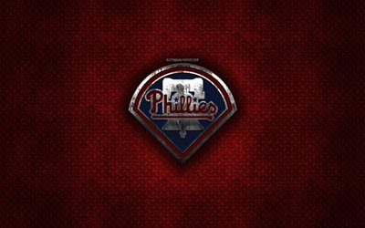 Philadelphia Phillies, American baseball club, red metal texture, metal logo, emblem, MLB, Philadelphia, Pennsylvania, USA, Major League Baseball, creative art, baseball