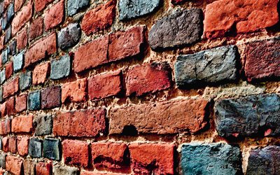 mur de briques, de grunge, de la brique rouge, close-up, de textures de briques, de briques, mur