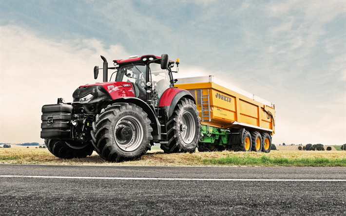 Case IH Optum 270 CVX, nuevo tractor, la agricultura, la recolecci&#243;n, conceptos, tractores, campo, tractor con remolque, Case IH