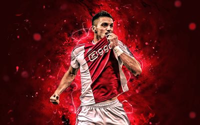 Dusan Tadic, goal, Ajax FC, forward, soccer, Dutch Eredivisie, joy, serbian footballers, Tadic, football, neon lights, AFC Ajax, Holland