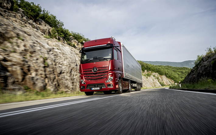 Mercedes-Benz Actros, 2019, nuovo camion, 4x2, trasporto, consegna della merce, rosso nuovi Actros, tedeschi trucks, Mercedes