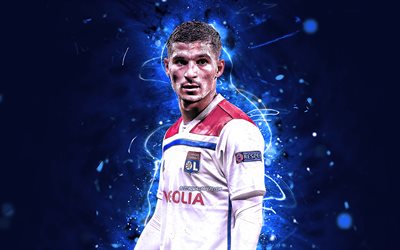 Houssen Aouar, l&#228;hikuva, Olympique Lyon FC, ranskalaiset jalkapalloilijat, iloa, League 1, Aouar Lyon, neon valot, jalkapallo