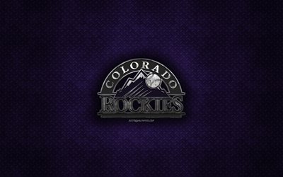Colorado Rockies, Americana de beisebol clube, roxo textura do metal, logotipo do metal, emblema, MLB, Denver, Colorado, EUA, Major League Baseball, arte criativa, beisebol