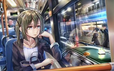 Meiko, girl in train, Vocaloid Characters, creative, manga, Vocaloid