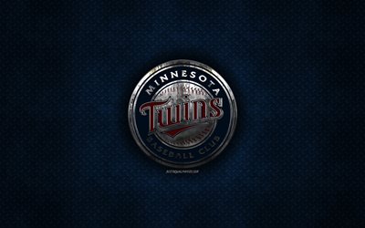 Minnesota Twins, Amerikan beyzbol kul&#252;b&#252;, mavi metal doku, metal logo, amblem, HABERLER, Minnesota, ABD, Major League Baseball, yaratıcı sanat, beyzbol