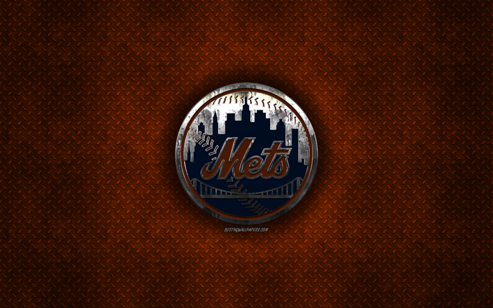New York Mets, Americana de beisebol clube, laranja textura do metal, logotipo do metal, emblema, MLB, Nova York, EUA, Major League Baseball, arte criativa, beisebol
