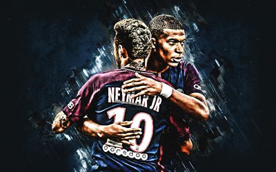 Neymar Jr, Kylian Mbappe, le PSG, en avant, le Paris Saint-Germain, c&#233;l&#232;bres joueurs de football, art cr&#233;atif, Ligue 1, France, football