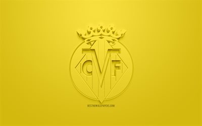 villarreal cf, kreative 3d-logo, gelb, hintergrund, 3d wahrzeichen, der spanischen fu&#223;ball-club, la liga, valencia, spanien, 3d-kunst, fu&#223;ball, stylische 3d-logo