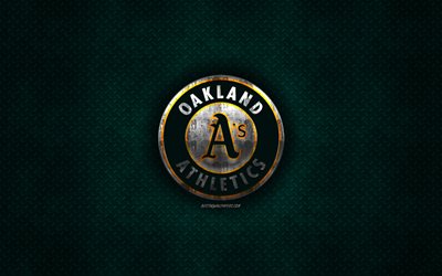 Oakland Athletics, American baseball club, green metal texture, metal logo, emblem, MLB, Oakland, California, USA, Major League Baseball, creative art, baseball