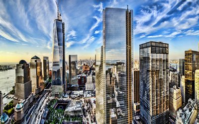 New York, sunset, Manhattan, WTC, 1 World Trade Center, NYC, HDR, Amerika, USA
