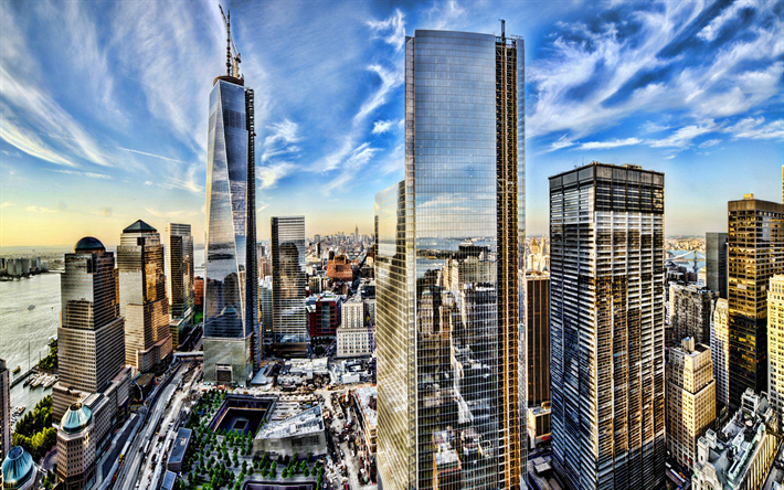 La Ciudad de nueva York, puesta de sol, de Manhattan, en el WTC, 1 World Trade Center, ciudad de nueva york, HDR, Nueva York, estados unidos, USA
