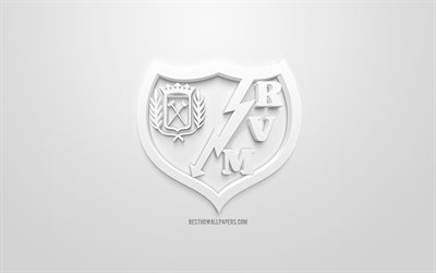 Rayo Vallecano, yaratıcı 3D logo, beyaz arka plan, 3d amblem, İspanyol Futbol Kul&#252;b&#252;, UEFA Şampiyonlar Ligi, Madrid, İspanya, 3d sanat, futbol, 3d logo şık