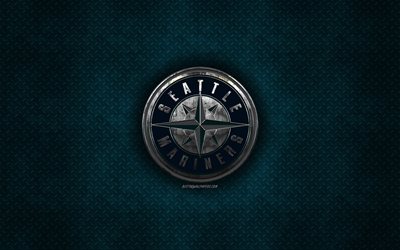 Seattle Mariners, Americana de beisebol clube, azul textura do metal, logotipo do metal, emblema, MLB, Seattle, Washington, EUA, Major League Baseball, arte criativa, beisebol