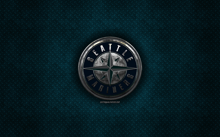 Seattle Mariners, American baseball club, blue metal texture, metal logo, emblem, MLB, Seattle, Washington, USA, Major League Baseball, creative art, baseball