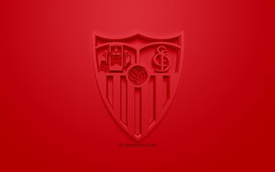 Sevilla FC, kreativa 3D-logotyp, r&#246;d bakgrund, 3d-emblem, Spansk fotbollsklubb, Ligan, Sevilla, Spanien, 3d-konst, fotboll, snygg 3d-logo