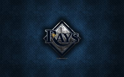 Tampa Bay Rays, Amerikkalainen baseball club, sininen metalli tekstuuri, metalli-logo, tunnus, MLB, St Petersburg, Florida, USA, Major League Baseball, creative art, baseball