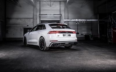 Audi Q8, 2019, ABT, takaa katsottuna, urheilu MAASTOAUTO, uusi valkoinen Q8, tuning Q8, Saksan autoja, Audi