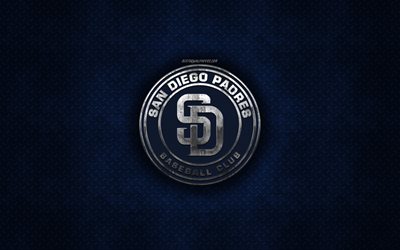San Diego Padres, Amerikan beyzbol kul&#252;b&#252;, mavi metal doku, metal logo, amblem, HABERLER, San Diego, Kaliforniya, AMERİKA Birleşik Devletleri, Major League Baseball, yaratıcı sanat, beyzbol