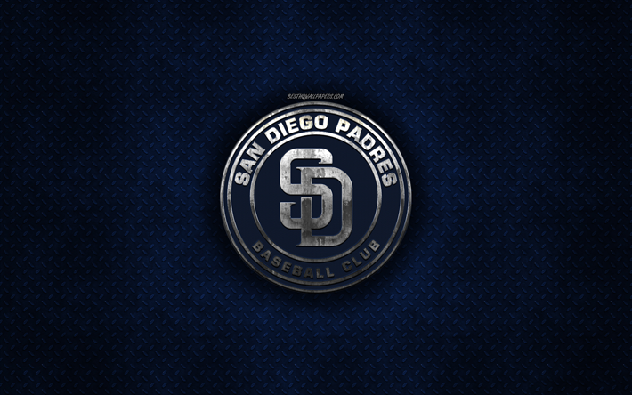 San Diego Padres, American baseball club, blue metal texture, metal logo, emblem, MLB, San Diego, California, USA, Major League Baseball, creative art, baseball