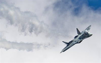 Su-57, la Force A&#233;rienne russe Sukhoi Su-57, PAK FA, f&#233;d&#233;ration de chasse, avions de combat, de chasse dans le ciel, Russie
