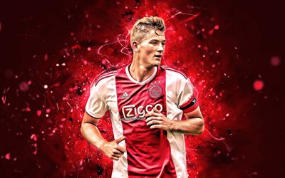 Matthijs de light, close-up, Ajax FC, fotboll, Holl&#228;ndska fotbollsspelare, abstrakt konst, Holl&#228;ndska Eredivisie, neon lights, AFC Ajax