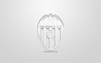 Valencia CF, kreativa 3D-logotyp, vit bakgrund, 3d-emblem, Spansk fotbollsklubb, Ligan, Valencia, Spanien, 3d-konst, fotboll, snygg 3d-logo