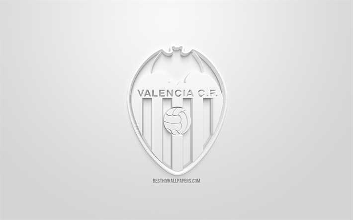 Valencia CF, yaratıcı 3D logo, beyaz arka plan, 3d amblem, İspanyol Futbol Kul&#252;b&#252;, UEFA Şampiyonlar Ligi, Valencia, İspanya, 3d sanat, futbol, 3d logo şık
