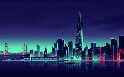 San Francisco, minimal, natt, konstverk, USA, Amerika, kreativa, sammanfattning stadsbilder