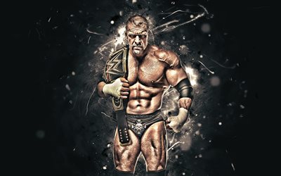 Triple H, 4k, amerikansk brottare, abstrakt konst, WWE, neon lights, Paul Michael Levesque