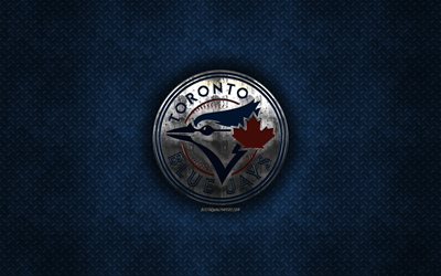 Toronto Blue Jays, Kanadan baseball club, sininen metalli tekstuuri, metalli-logo, tunnus, MLB, Toronto, Kanada, USA, Major League Baseball, creative art, baseball