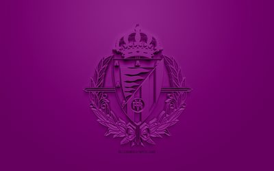 Real Valladolid, creativo logo 3D, sfondo viola, emblema 3d, club spagnolo, La Liga, Valladolid, Spagna, 3d, arte, calcio, elegante logo 3d