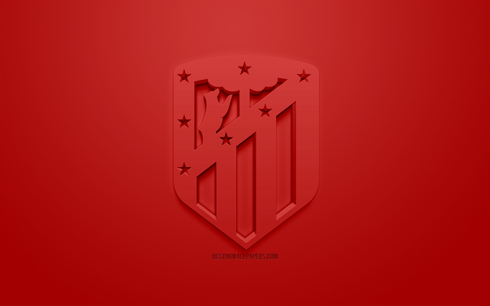 Atletico Madrid, creative 3D logo, red background, 3d emblem, Spanish football club, La Liga, Madrid, Spain, 3d art, football, stylish 3d logo