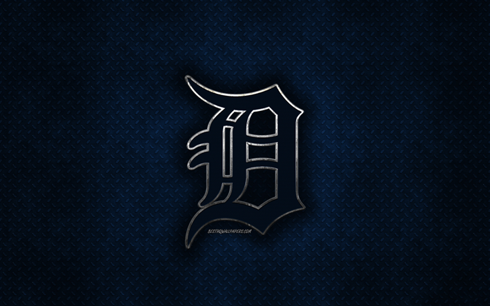 detroit tigers-amerikanischen baseball club, blau metall textur -, metall-logo, emblem, mlb, detroit, michigan, usa, major league baseball, kreative kunst -, baseball