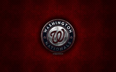Washington Nationals, American baseball club, red metal texture, metal logo, emblem, MLB, Washington, USA, Major League Baseball, creative art, baseball