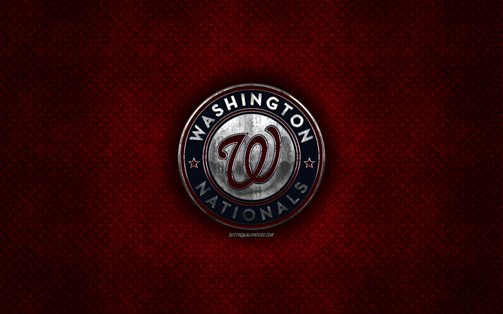 Washington Nationals, Americana de beisebol clube, vermelho textura do metal, logotipo do metal, emblema, MLB, Washington, EUA, Major League Baseball, arte criativa, beisebol