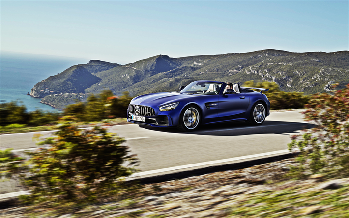 Mercedes-AMG GT R Roadster, 2020, blue roadster, blue sports coupe, exterior, blue convertible, new blue GT R Roadster, German cars, Mercedes