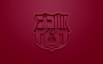 FC Barcelona, yaratıcı 3D logo, bordo arka plan, 3d amblem, Katalan Futbol Kul&#252;b&#252;, şampiyonu, UEFA, Barcelona, Katalonya, İspanya, 3d sanat, futbol, 3d logo şık