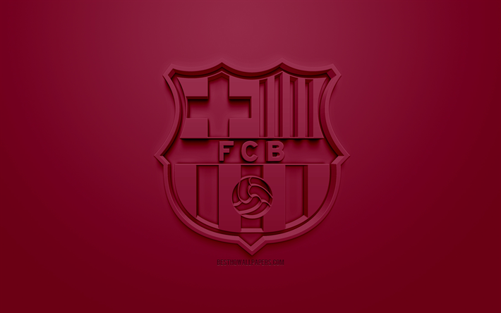 Le FC Barcelone, cr&#233;atrice du logo 3D, bourgogne arri&#232;re-plan, 3d embl&#232;me, club de football Catalan, champion de La Liga, Barcelone, Catalogne, Espagne, art 3d, le football, l&#39;&#233;l&#233;gant logo 3d