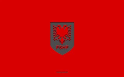 albanian jalkapallomaajoukkue, punainen tausta, jalkapallojoukkue, tunnus, uefa, albania, jalkapallo, albanian jalkapallomaajoukkueen logo, eurooppa