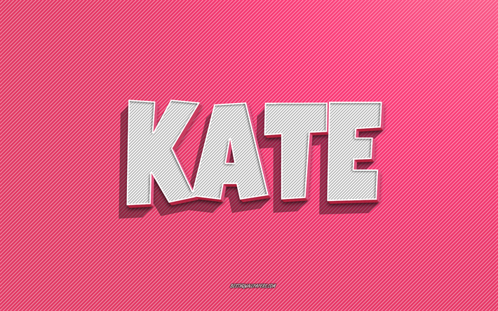 ケイト, ピンクの線の背景, 名前の壁紙, ケイト名, 女性の名前, ケイトグリーティングカード, 線画, ケイトの名前の写真